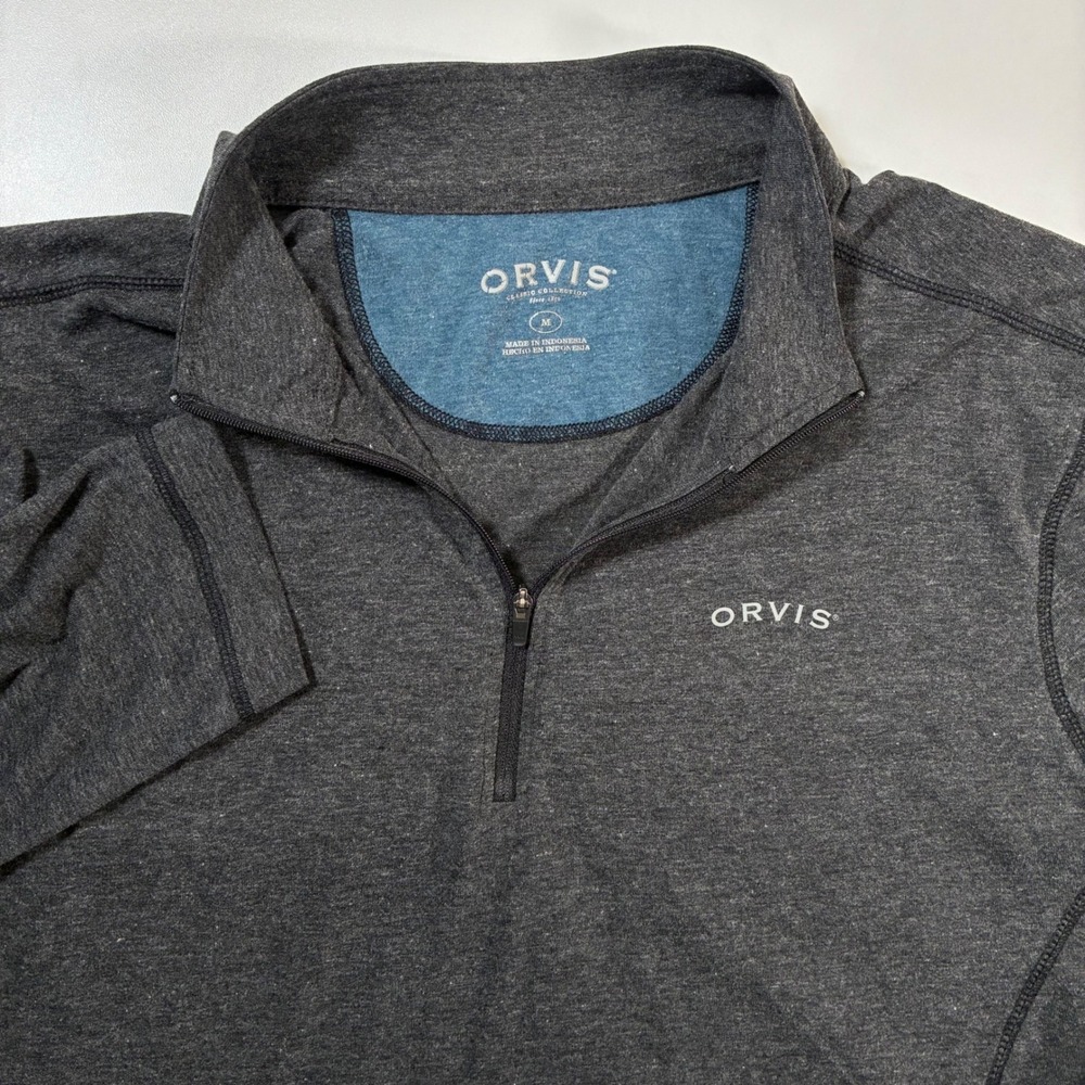Orvis Quarter Zip Pullover Medium Gray Heathered Mock Neck Performance Stretch